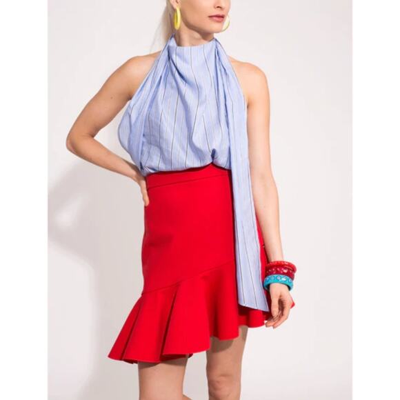 MSGM Milano NWT Red Asymmetrical Ruffle Mini Skirt Italian Size 46 - Picture 3 of 12